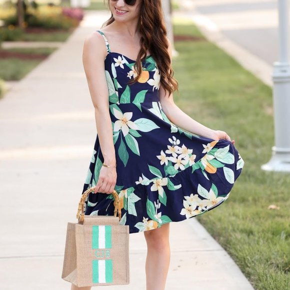 Old Navy Floral Sun Dress Flowy Summer Tropical Orange Blossom Medium Tall - Picture 6 of 6